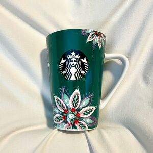 STARBUCKS 2020 Holiday Christmas Coffee Mug - Green Ceramic - Siren Poinsettia